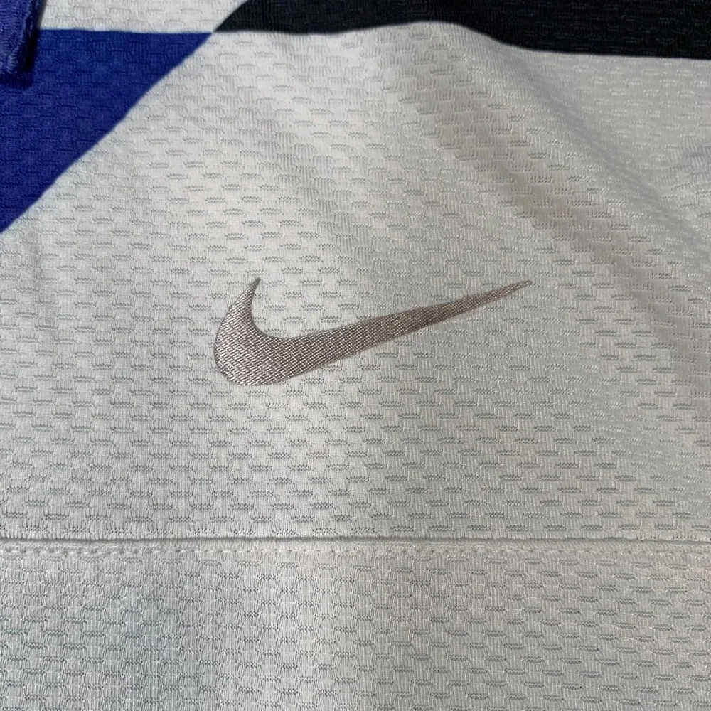 Nike Polo Shirt Mens Small White‎ Blue Color block Dri-Fit Golf